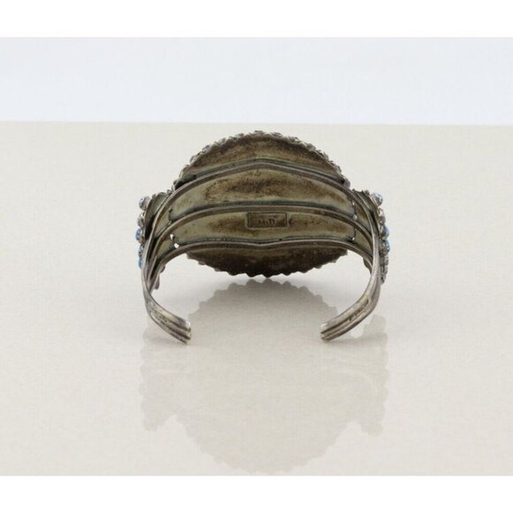 Sterling Silver Lapis Lazuli Cuff Bracelet M B Sterling 6 1/2" adjustable - Picture 5 of 9